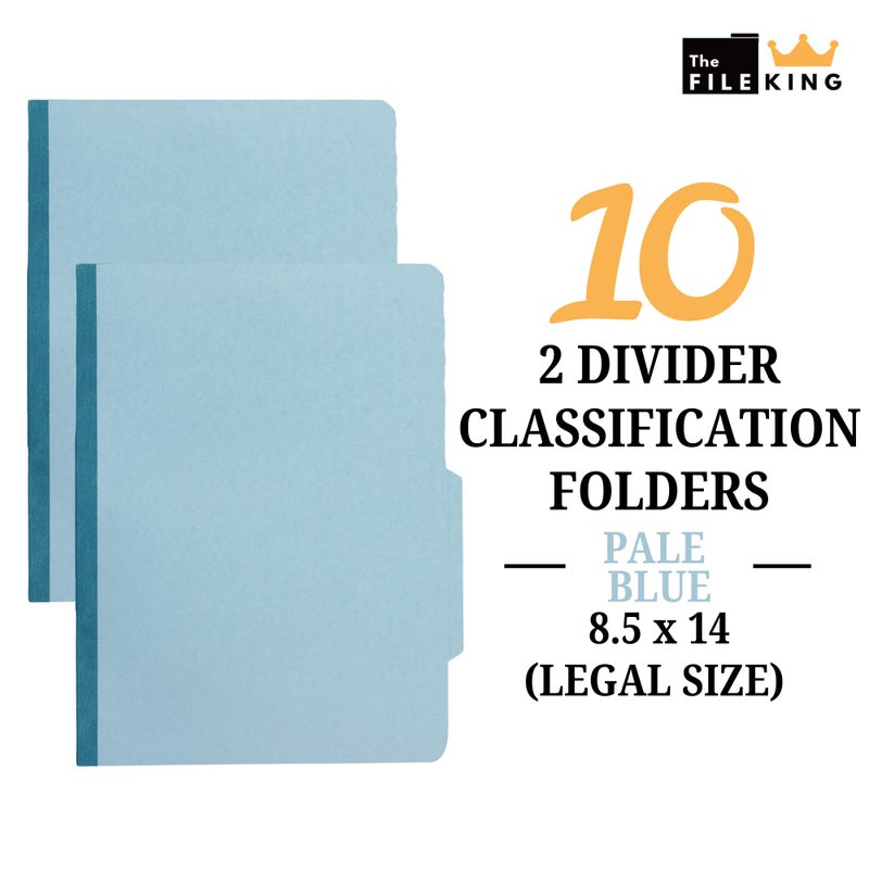 The File King Pressboard Classification Pale Blue Partition File Folder | Legal Size - Box of 10 | Two Dividers | Six 2â€ Durable Fastener Prongs | 2/5 Cut Top Tab | 2â€ Expansion - Image 2
